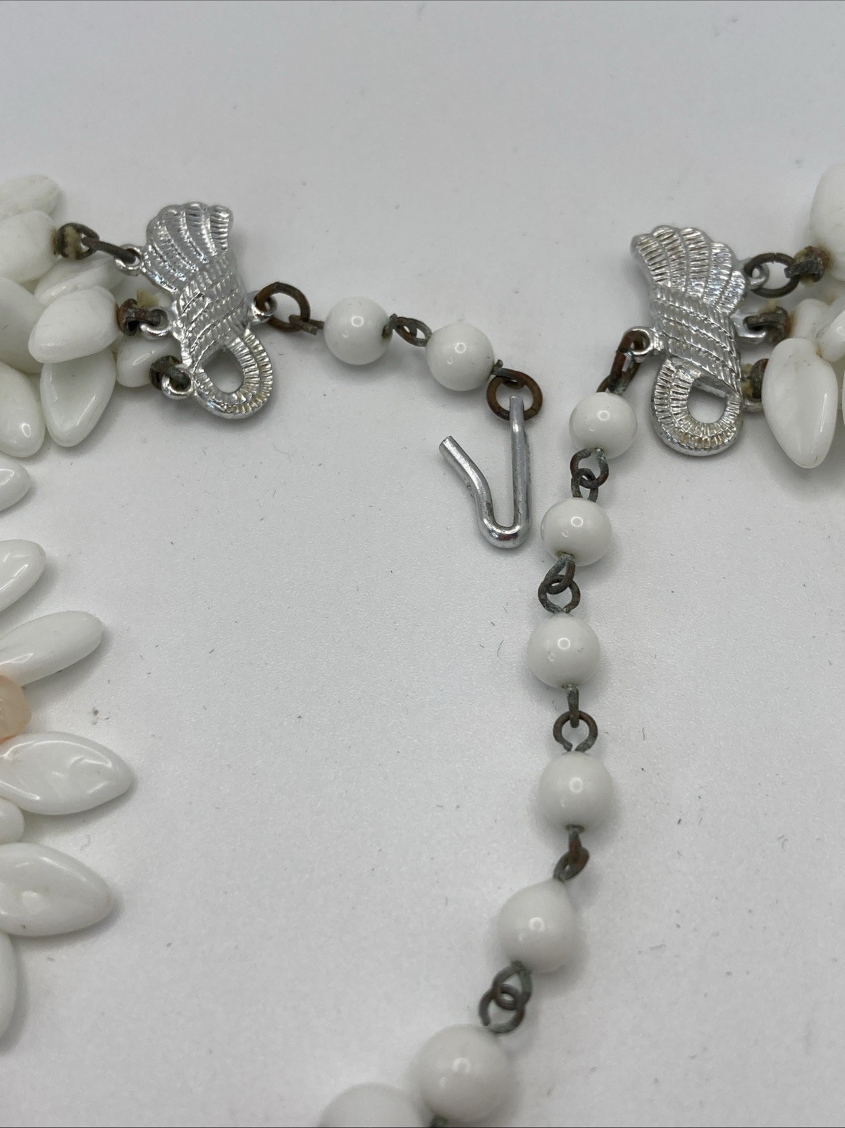 Triple Strand Plastic Orange Green White Leaves Translucent Resin Beads Necklace