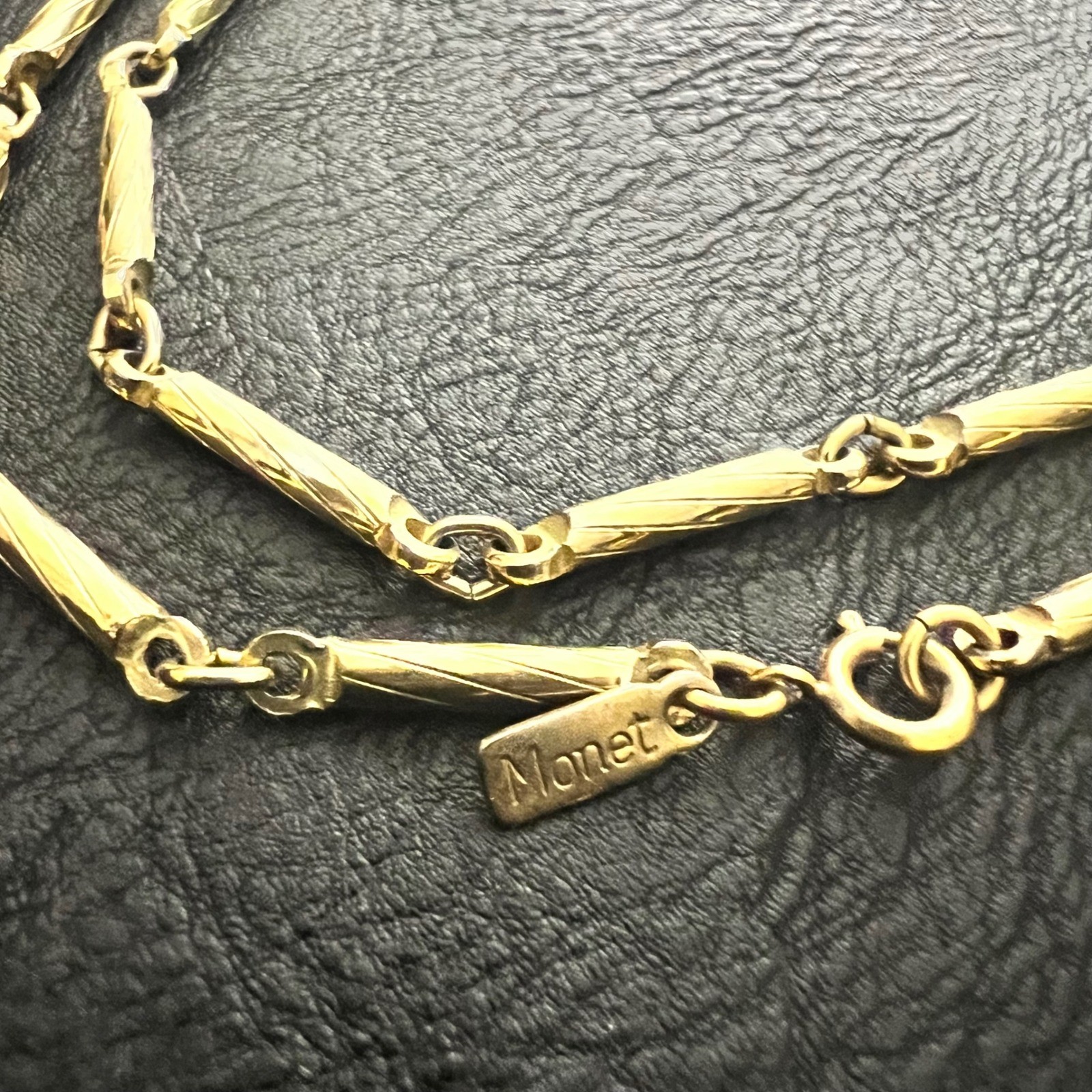 Monet Vintage Gold Tone Textured Bar Link Long Opera Chain Necklace 56″ Boho 70s
