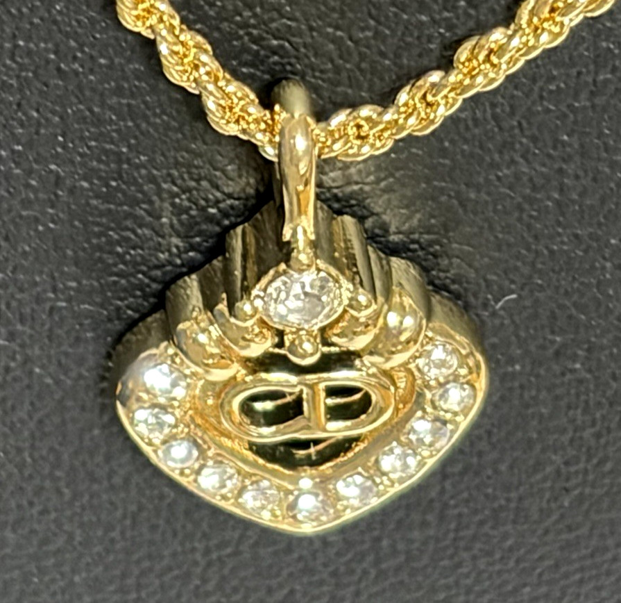 Christian Dior necklace pendant rhinestone gold plated diamond shape