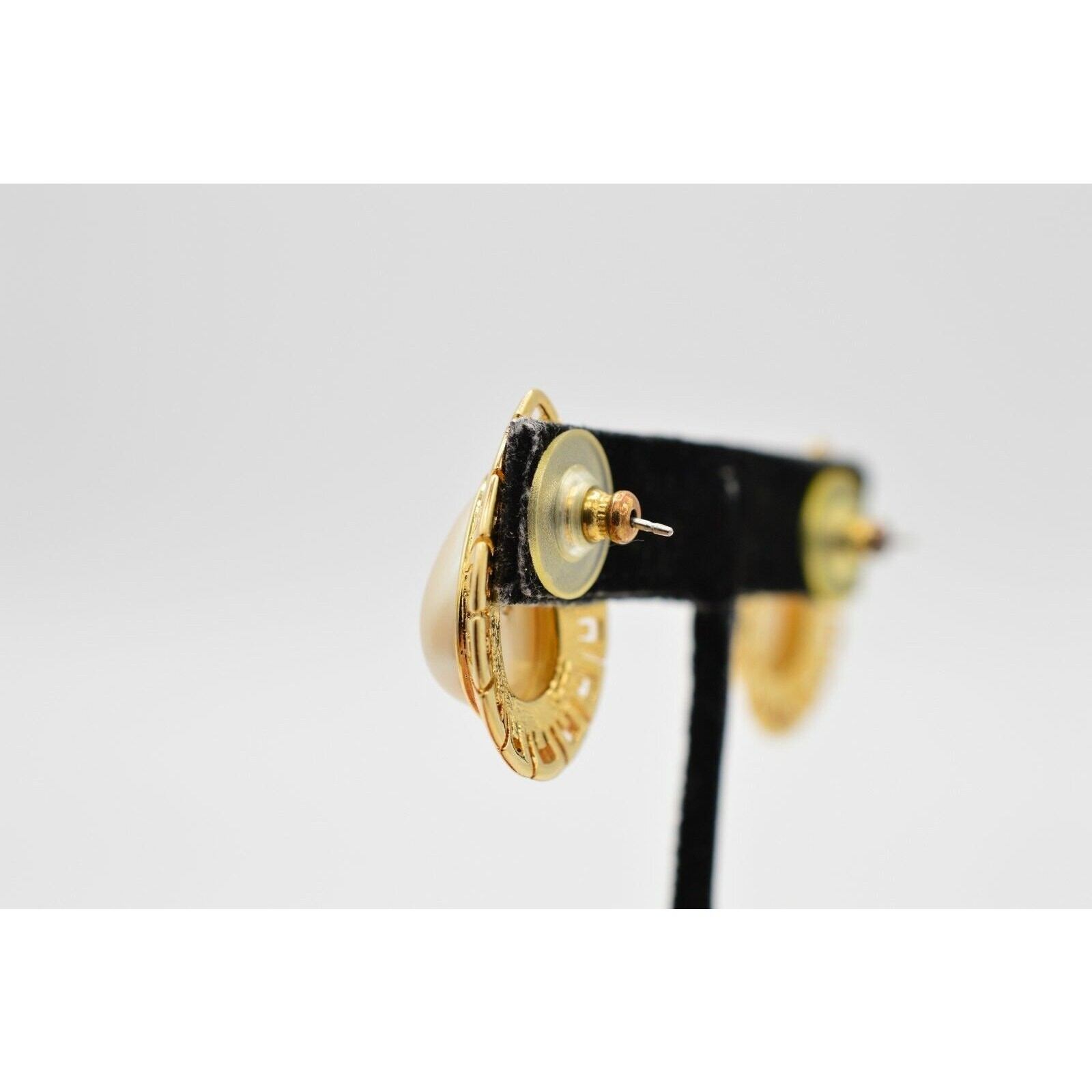 Vintage Pierced Earrings Pierced Gold Faux Pearl Teardrop Chunky NOS 1980s A21