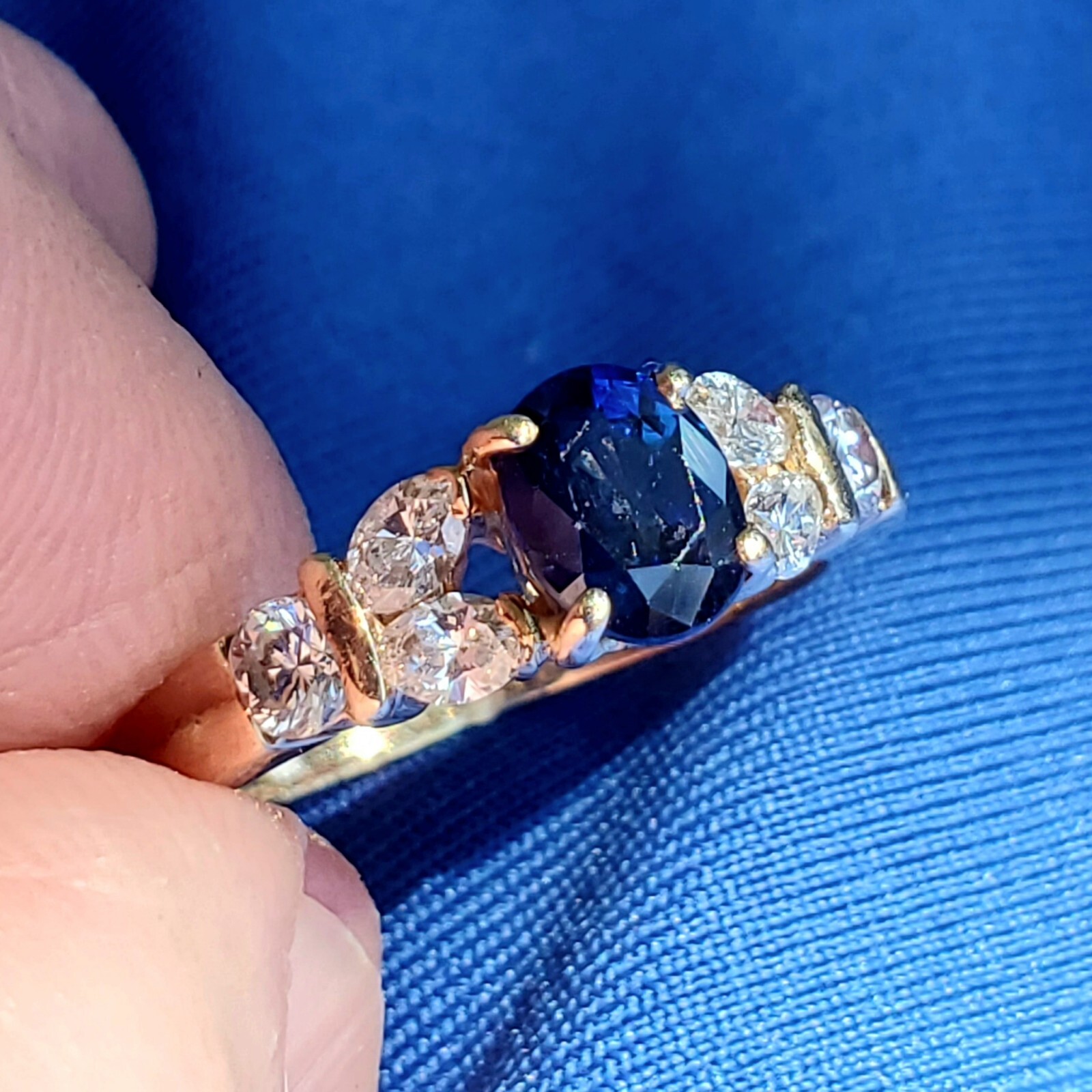 Original EARTH MINED SAPPHIRE DIAMOND Deco Engagement Ring 14K GOLD Solitaire