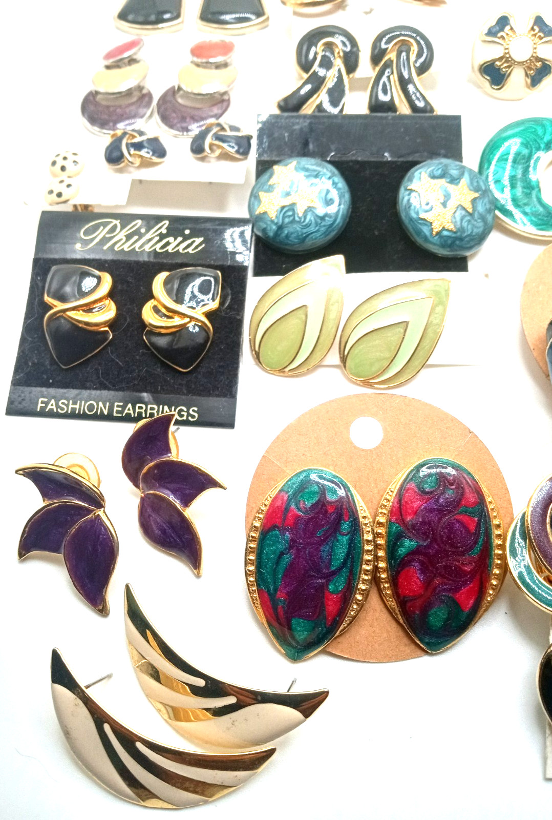 Vintage Enamel Pierced Earrings 80’s & More Colorful Variety Lot of 64 Pairs