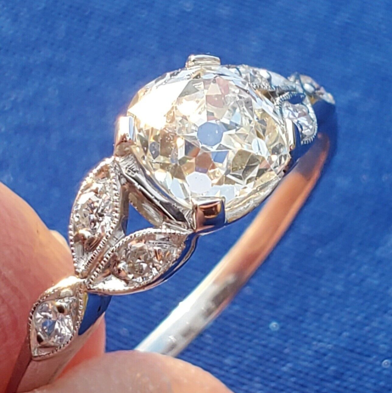 Original EARTH MINED DIAMOND Deco Engagement Ring Vintage PLATINUM Solitaire 1.3