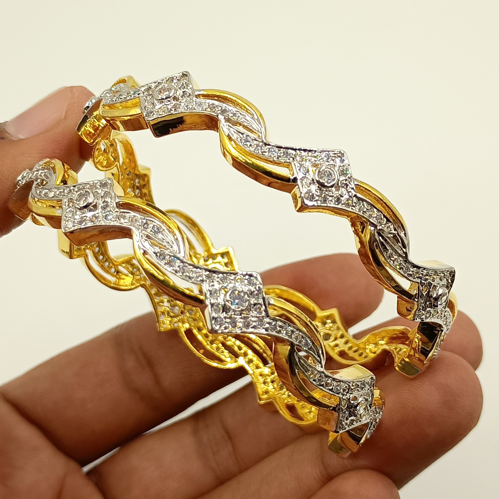 Handcrafted 22K Gold Plated Bangle Set Indian Wedding CZ Traditional Jewelry Gif