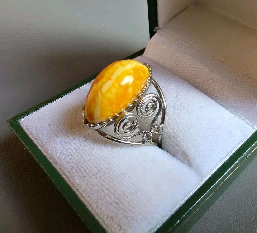 Vintage cupronickel Ring with Amber. USSR Size 7.5