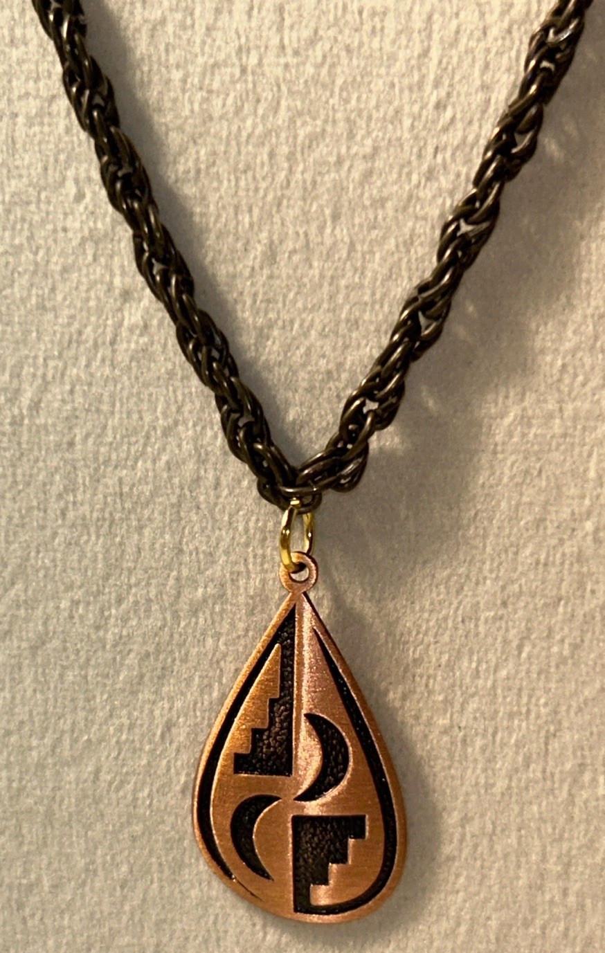 Vintage WM Co Wheeler Copper Southwest Moon Pendant Necklace Modernist 16” 15g