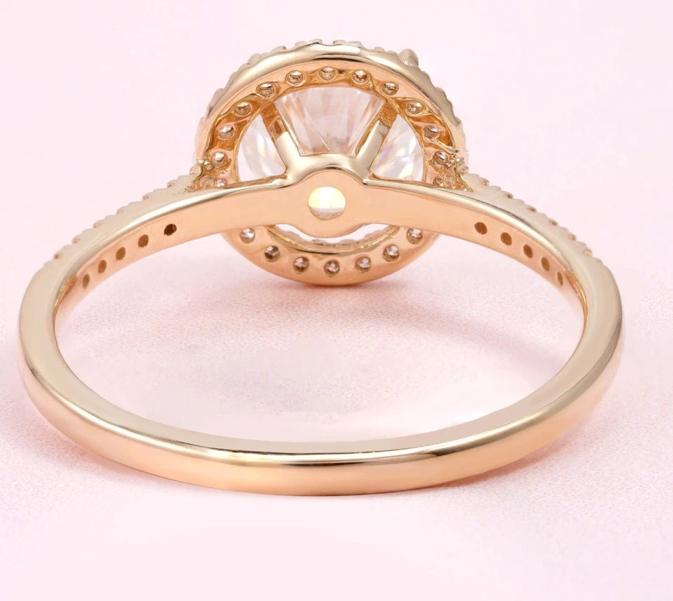 1.37TCW Round Cut White Moissanite Women’s Halo Party Ring In 10K Yellow Gold FN