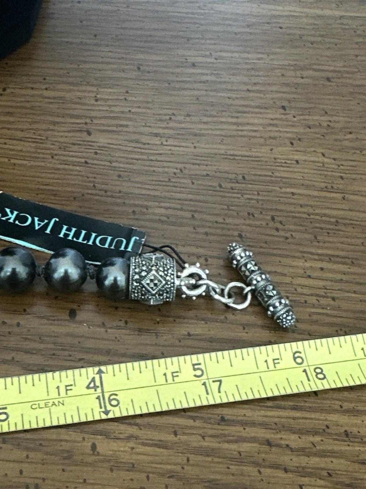 Judith Jack Sterling Marcasite Faux Dark Gray Pearl Necklace