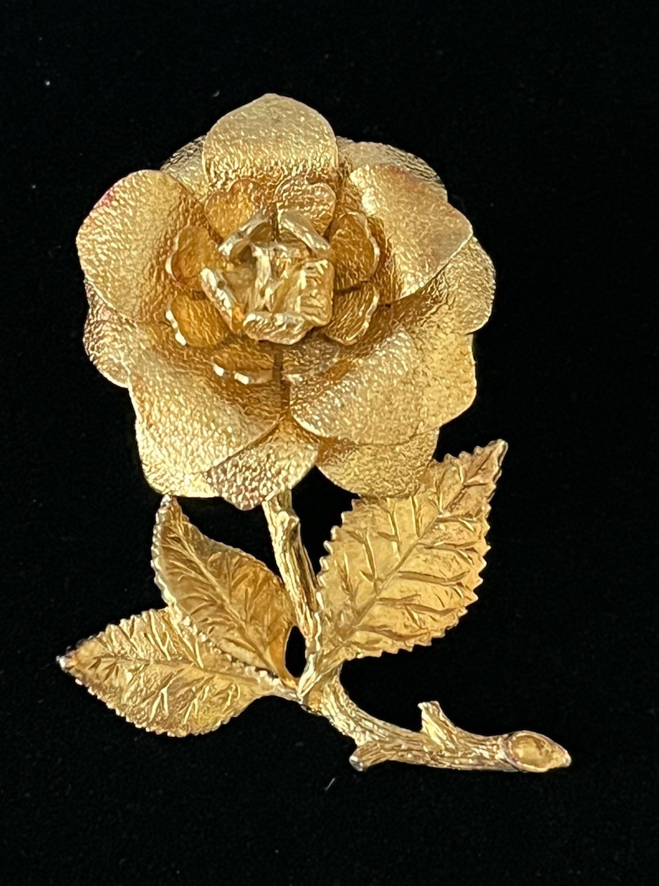 Vintage Gold Tone Layered Rose Flower Brooch Pin