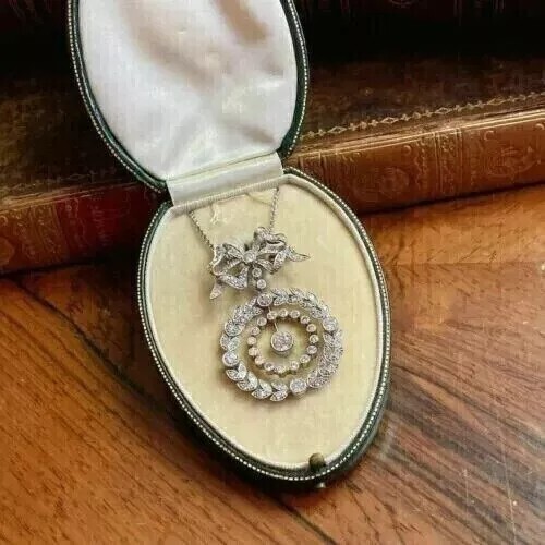 Vintage Art Deco Style Round Lab Created Diamond Wedding 925 Silver Gift Pendant