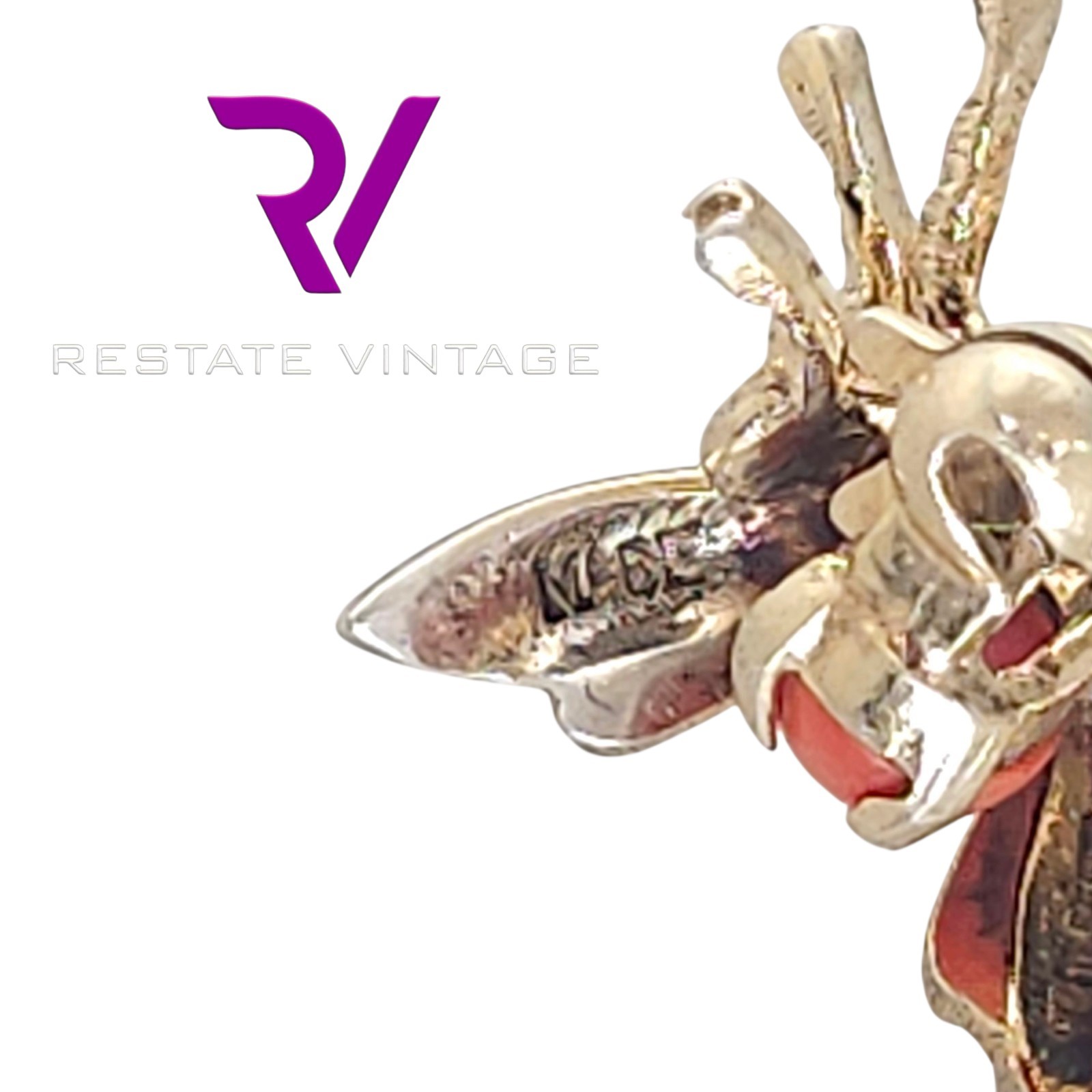 Mint Vintage Maison Behar M-BE Germany Gold Over Sterling Mint Bug Coral Brooch