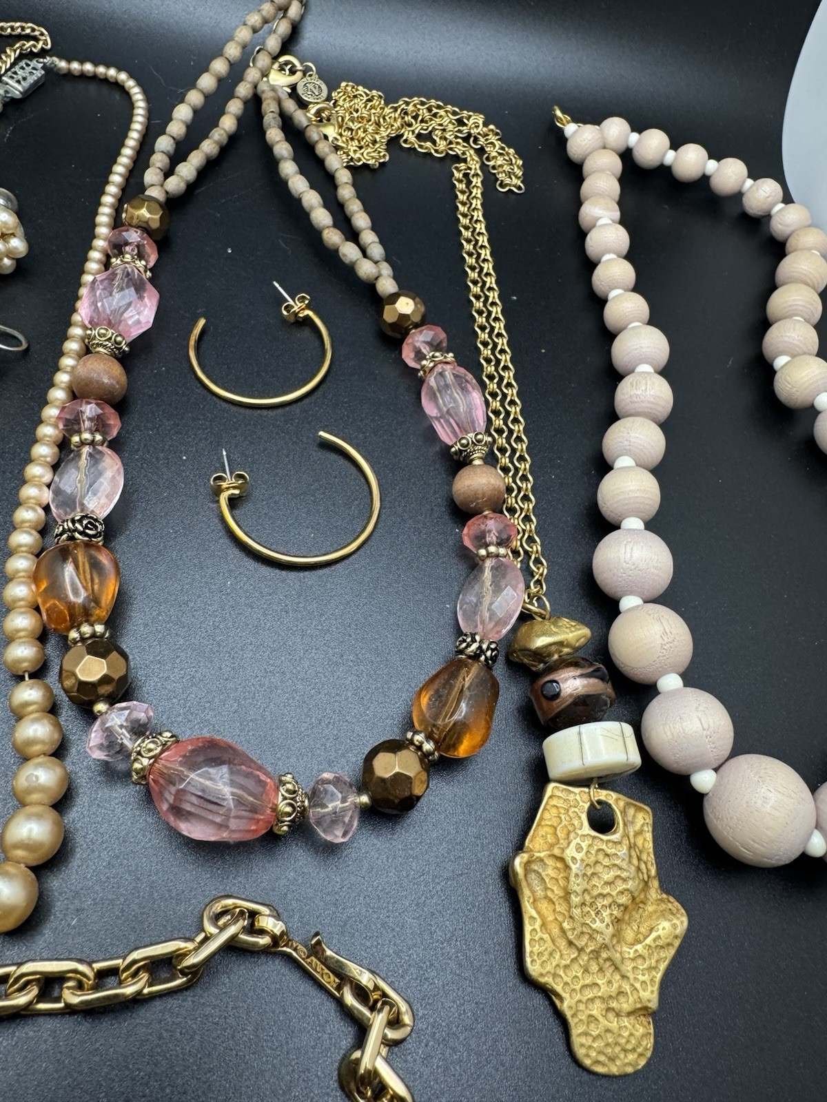 Vintage Estate Jewelry Lot Necklaces Earrings Bracelet Beaded Gold Tone