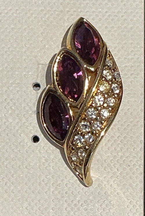 Givenchy Gold Tone Post Earrings With Amethyst And Shiny Crystals