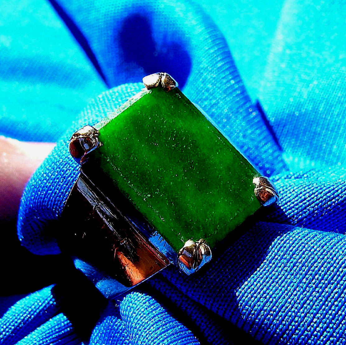 Original EARTH MINED Jadeite JADE Antique Engagement Ring Deco SOLID 18K GOLD 6