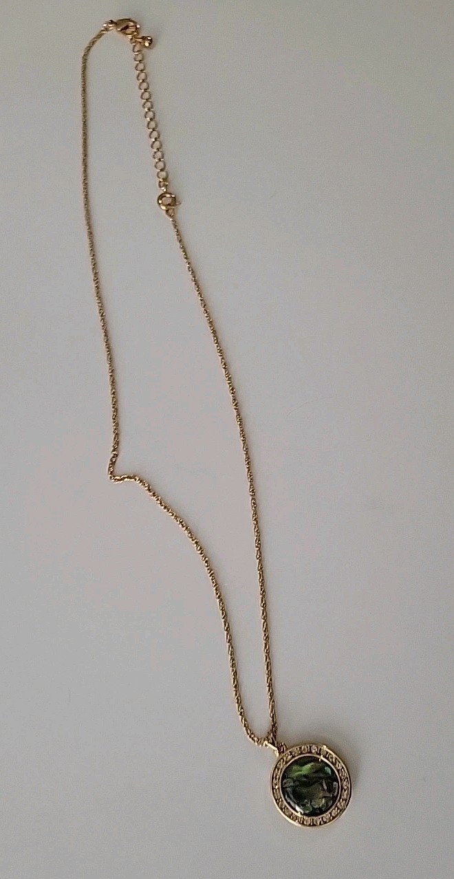 Vintage Nina Ricci Rhinestone Abalone Pendant Necklace 17″ w/3in. Extender