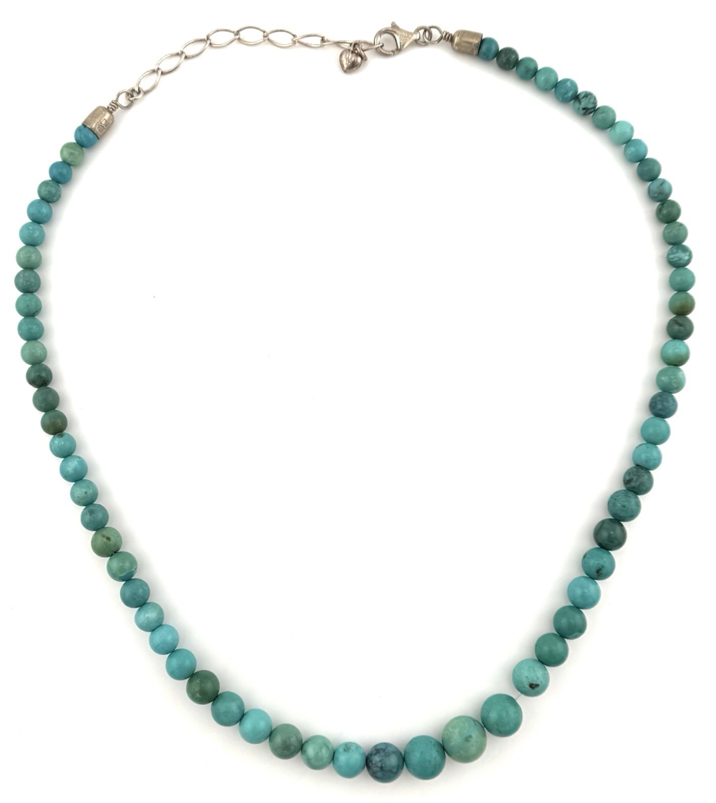 DTR Sterling Turquoise Bead Necklace Graduated Blue Green Stone 18-21 In