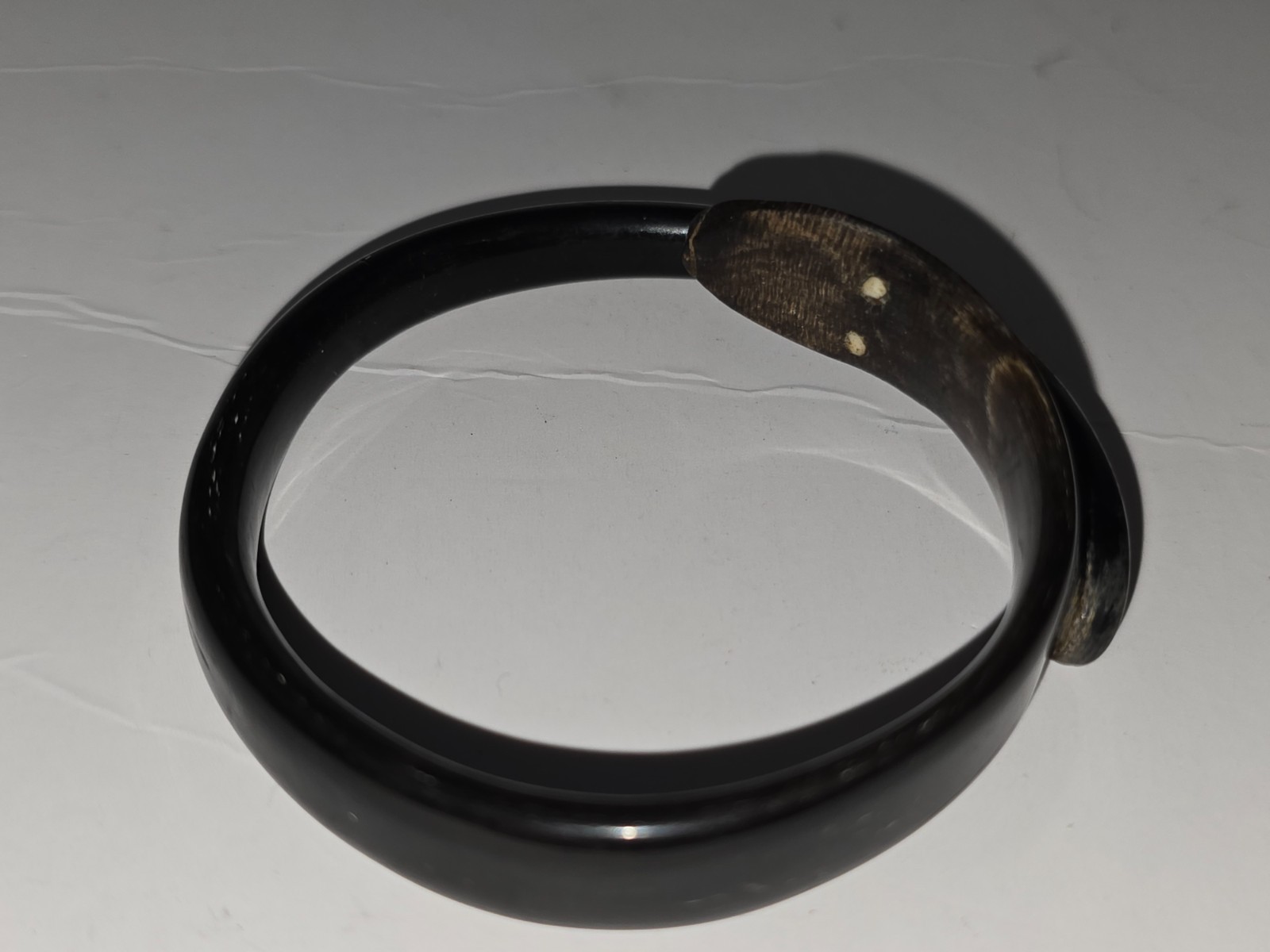 Antique Victorian Hand Carved Black Darn Buffalo Horn Snake Wrap Bangle Bracelet