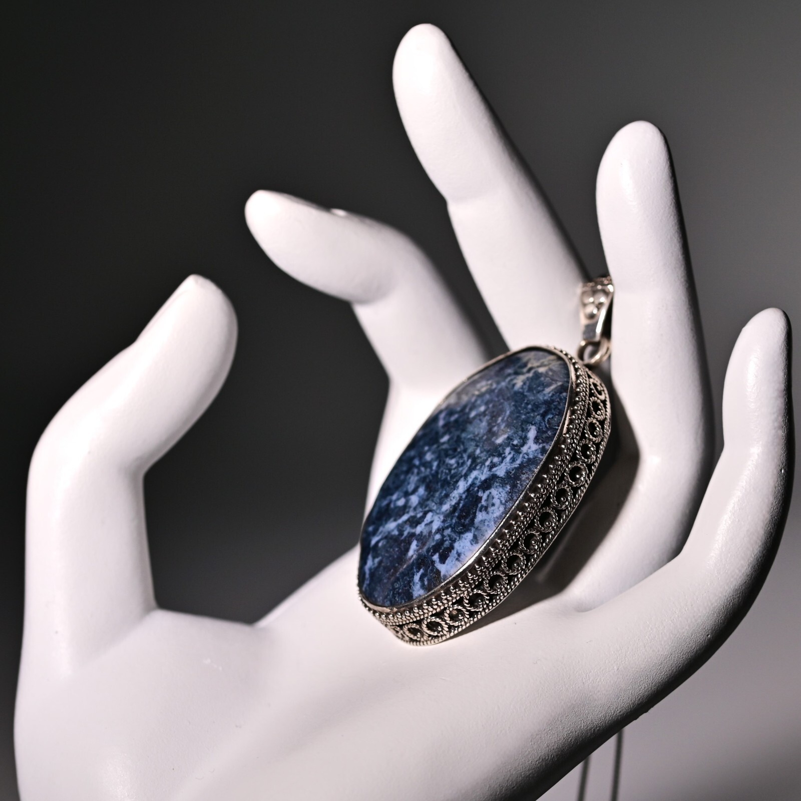 Vintage Original Sterling Silver Dumortierite Gemstone Pendant Estate Necklace