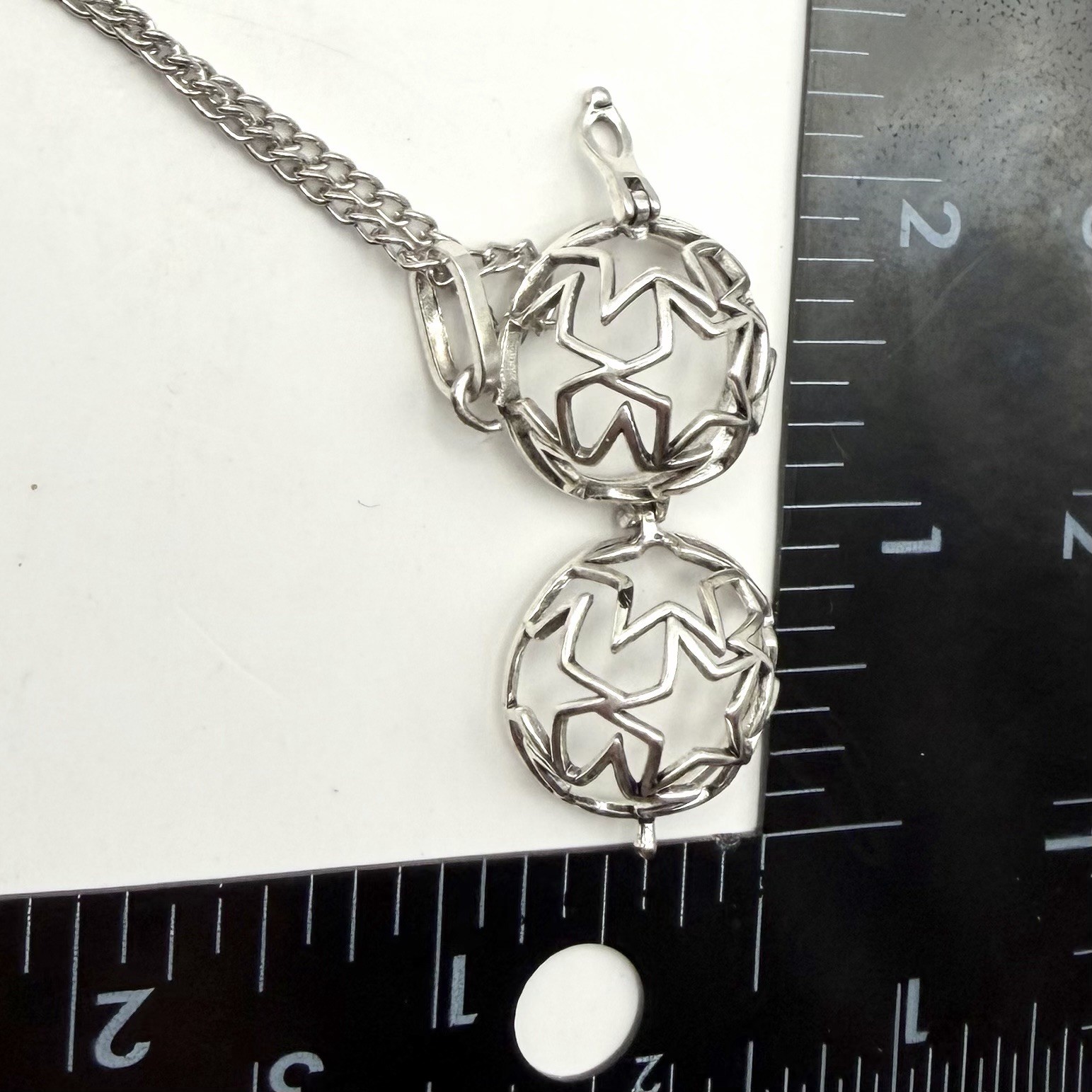 Vintage Silver Tone Cage Pendant Necklace 20 Inch Chain Y2K