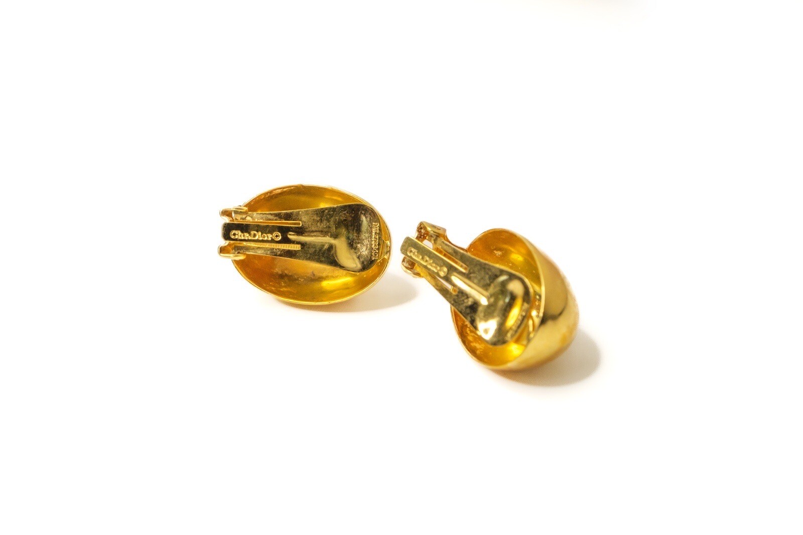 Dior Gold Tone Half Hoop Clip On Earrings Vintage