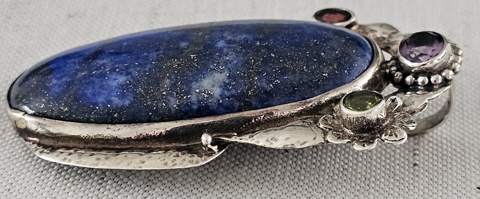 Vtg Sterling Silver 925 Large 2.5″ Ornate Lapis Lazuli Pendant Clip Signed 30g