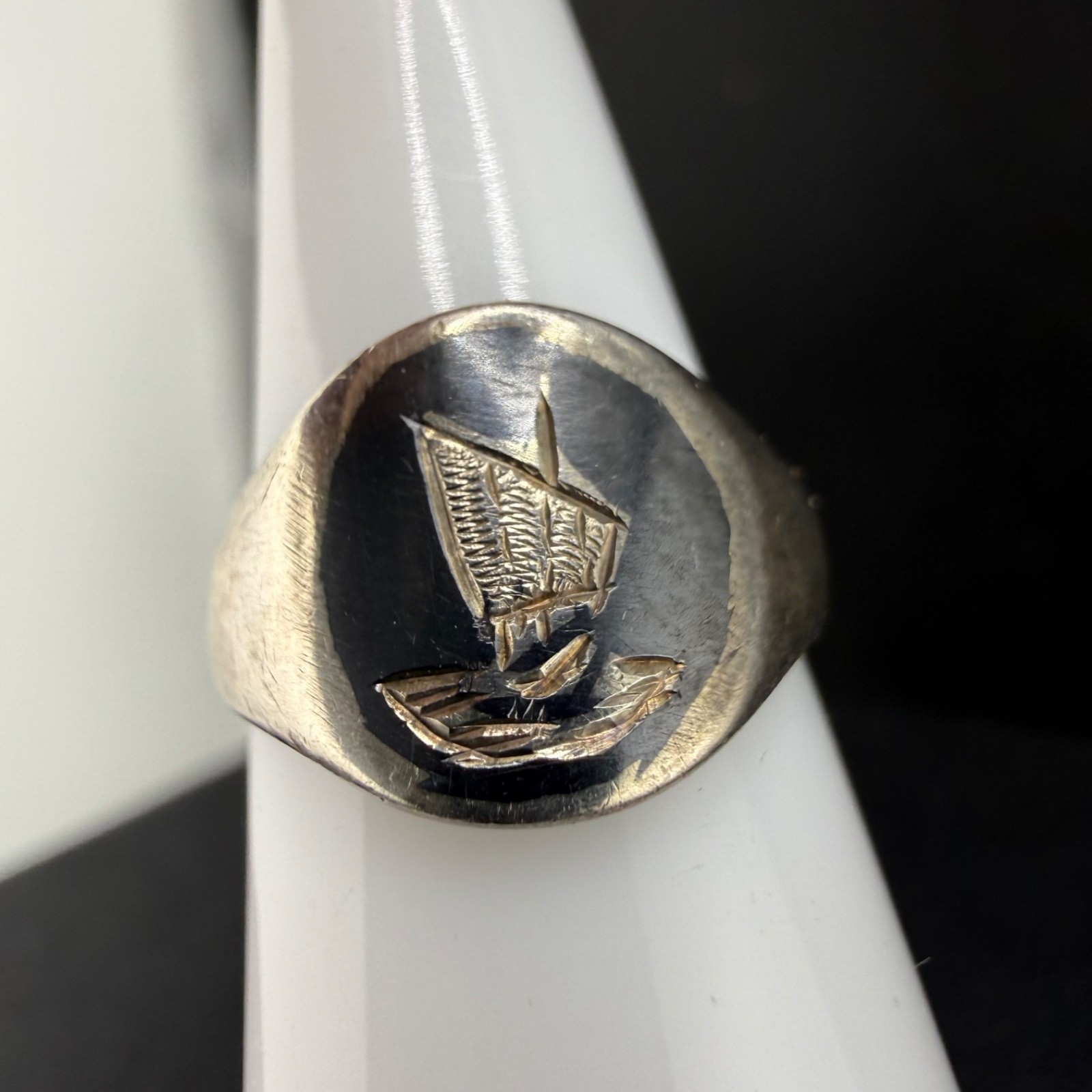 Vintage Signet Ring Sailing Silver Tone Ship Ocean Size 3 Untested