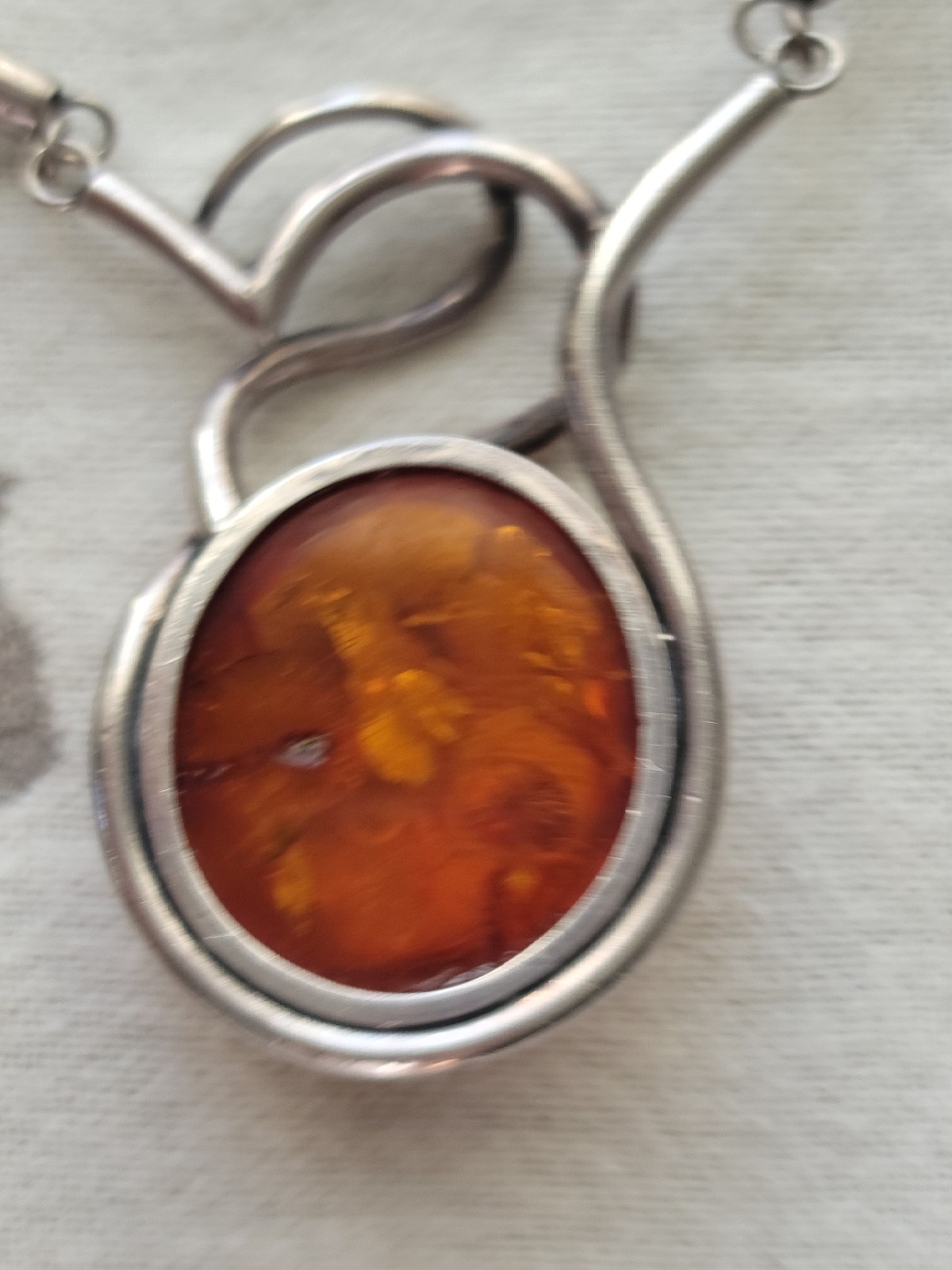 Statement Piece-925 Sterling & LARGE Baltic Amber Cabochon Leather Cord Necklace