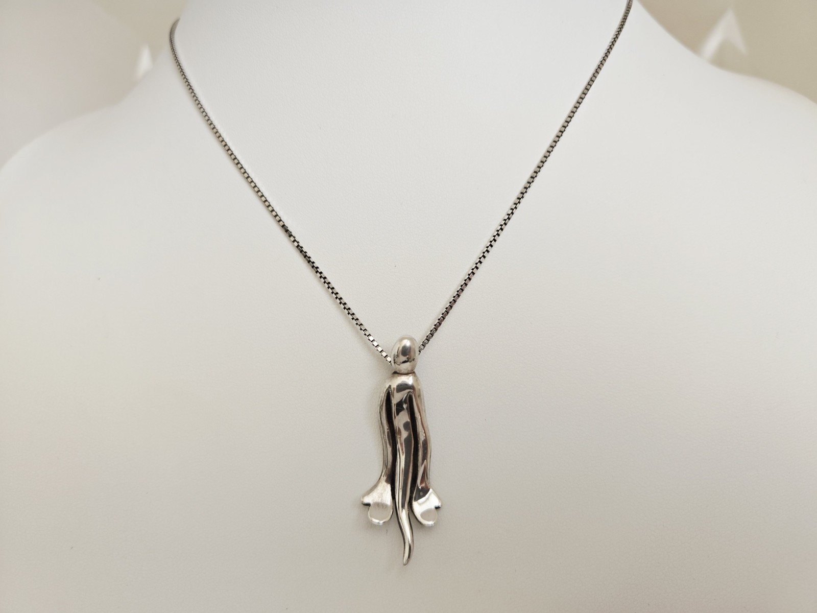 Vintage Artisan Signed Sterling Silver Modernist ‘Hope’ Figural Pendant Necklace