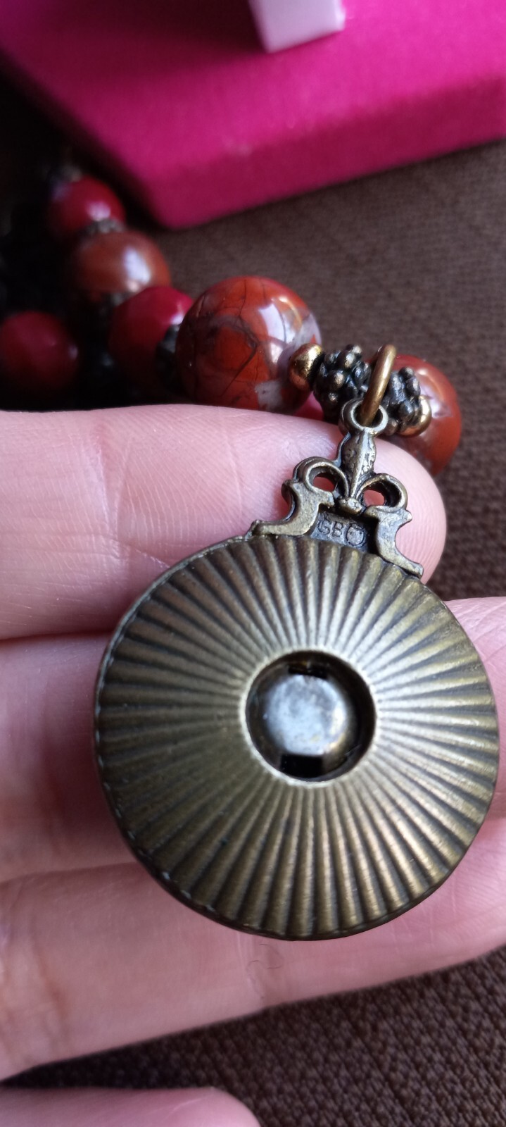 Rare Vintage Retired Grandmother Button Necklace ,Rhinestones, Marble Stones,…