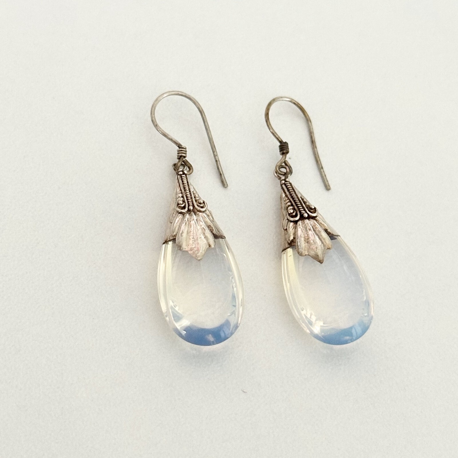 Vintage Sterling Silver Opaline Glass Dangle Earrings