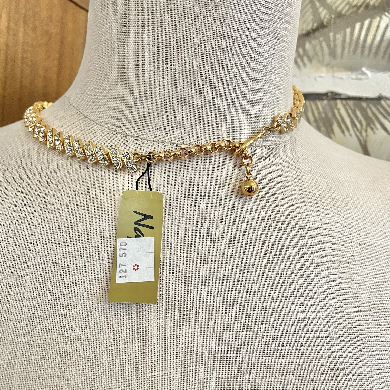 Vintage NWT UNUSED Napier Gold Diamante Crystal Rhinestone Choker Link Necklace