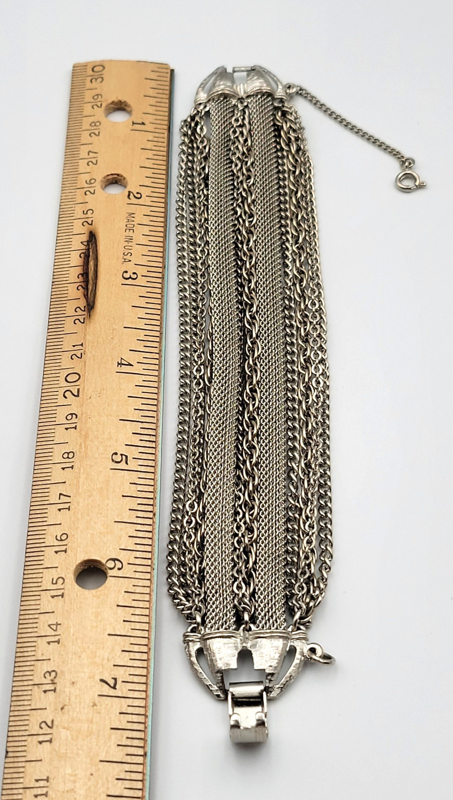Vintage Multi Strand Chain Necklace Bracelet Jewelry Set Layered Silver Tone