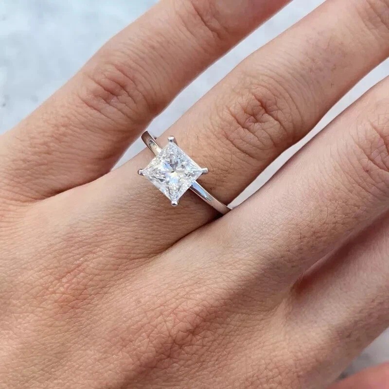 2.15Ct Princess Cut Lab Created Diamond 14K White Gold FN Solitaire Wedding Ring