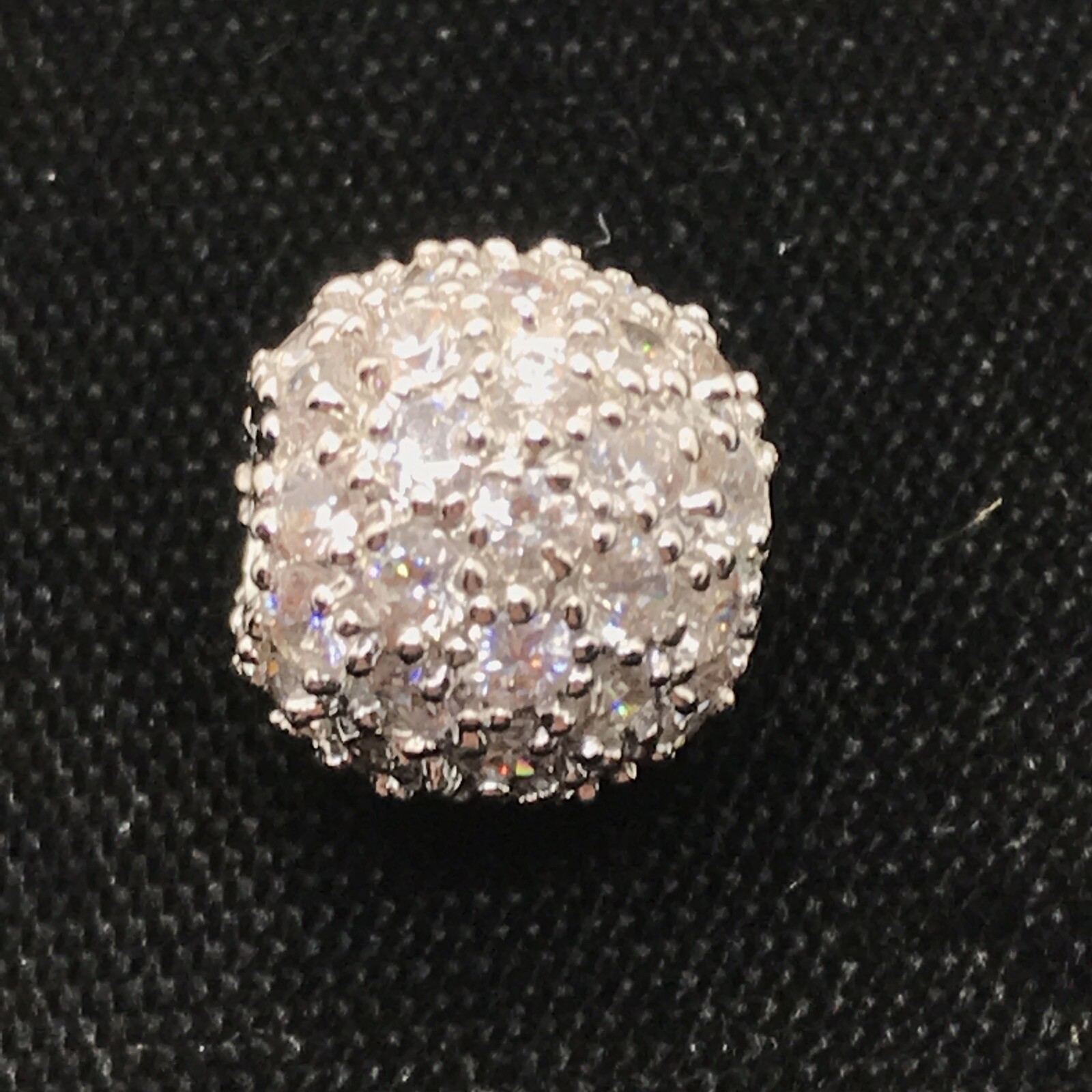 Vintage Silver Tone Pave CZ Ball Design Slide Pendant