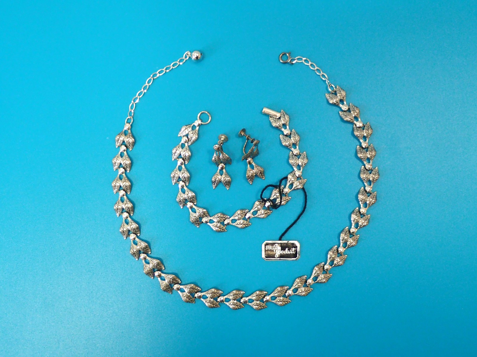 Vintage Sterling Silver Leaves Necklace, Bracelet and Earrings by Jewelart