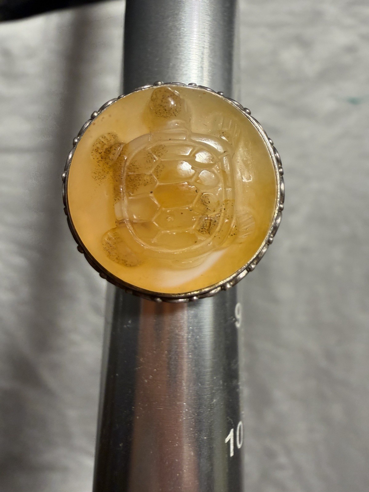 Retired Sajen Amber Agate turtle Carved 8.5 Size Silver 925 Ring