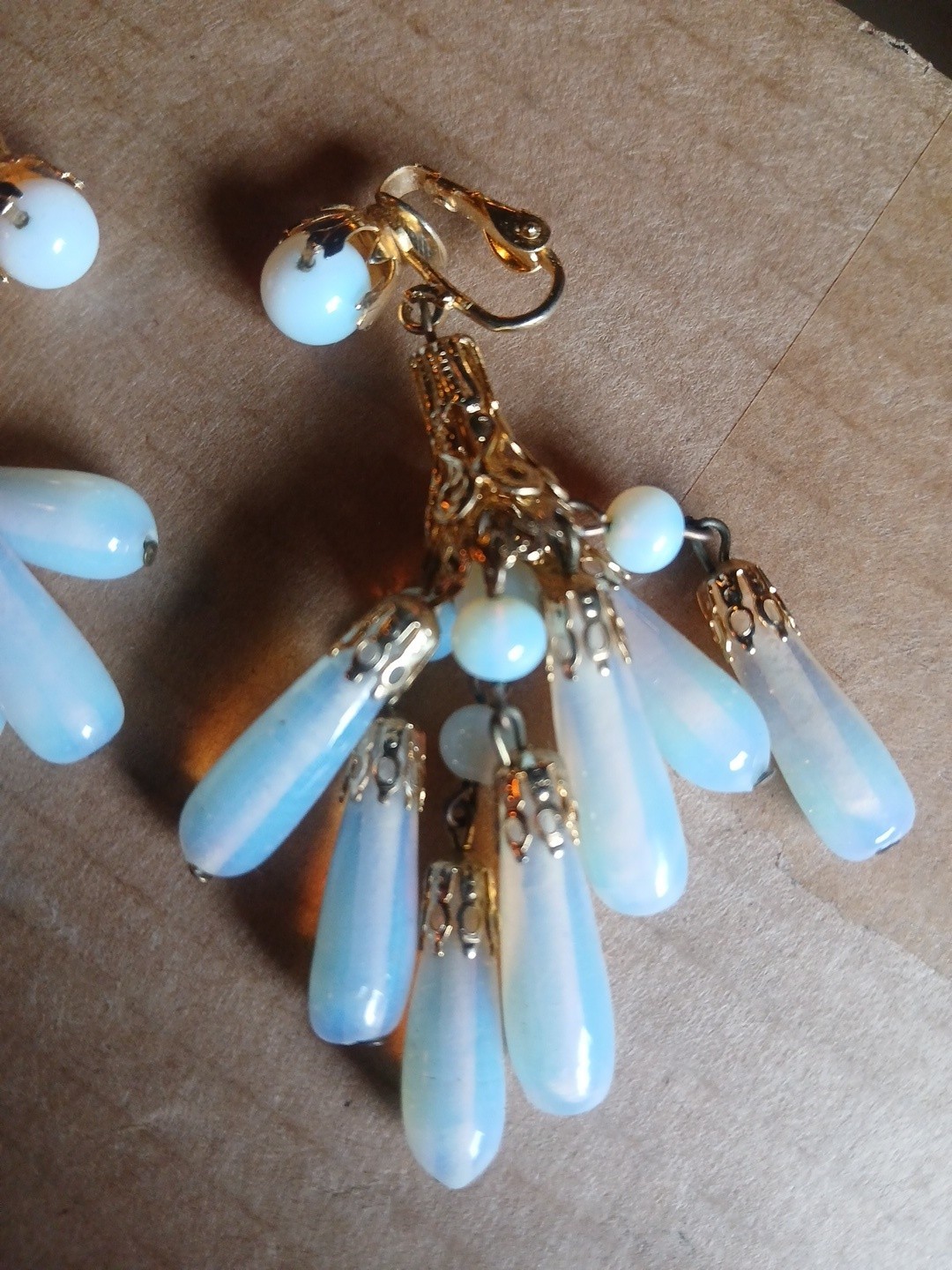 Vintage Opaline Glass Dangle Clip Earrings (R)