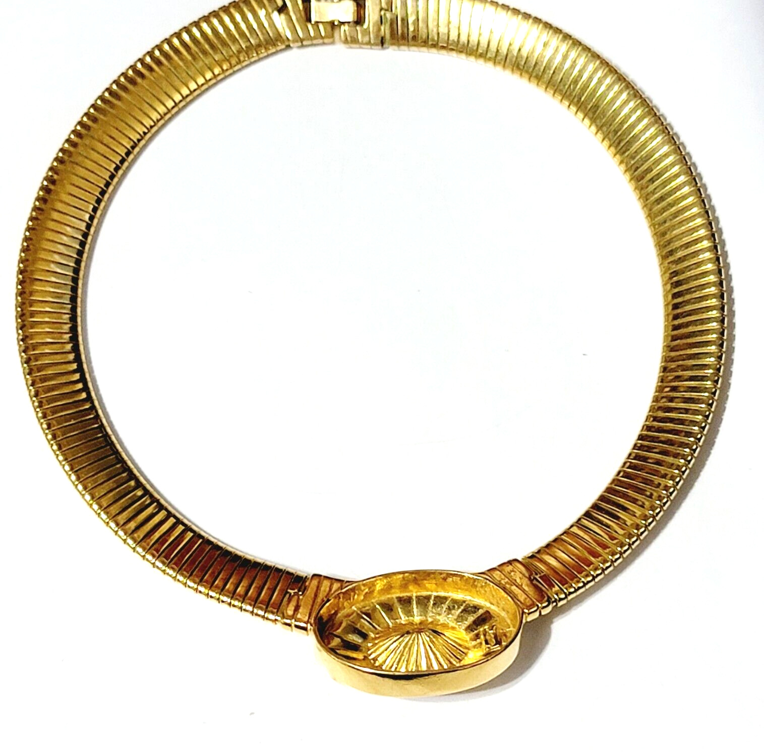 Vintage Yves Saint Laurent YSL Pink Crystal Tubogas Cream Enamel Collar Necklace