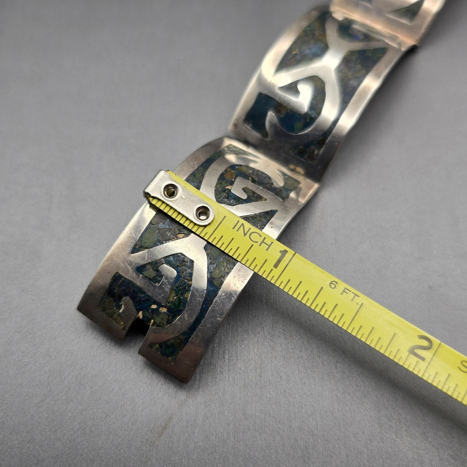 Vintage Taxco Sterling Silver Turquoise Inlay Bracelet 7″ Eagle 3 Signed AMD 30g