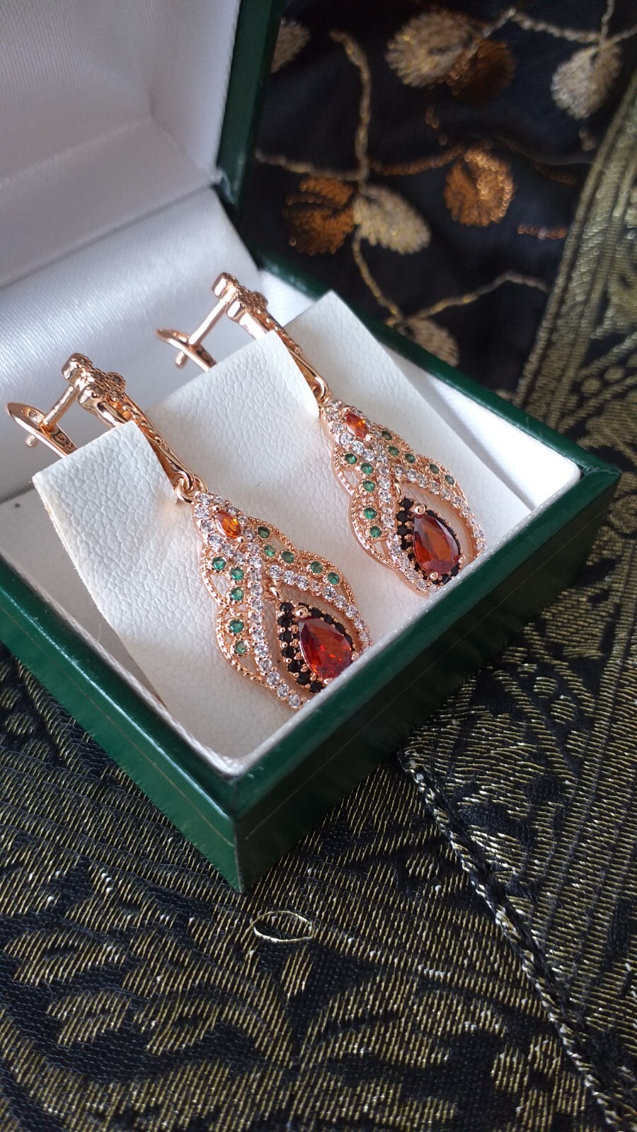 Vintage 1990-s 14 Ct Rolled Gold Ruby / Zircons Earrings-Hallmarked 585 RG