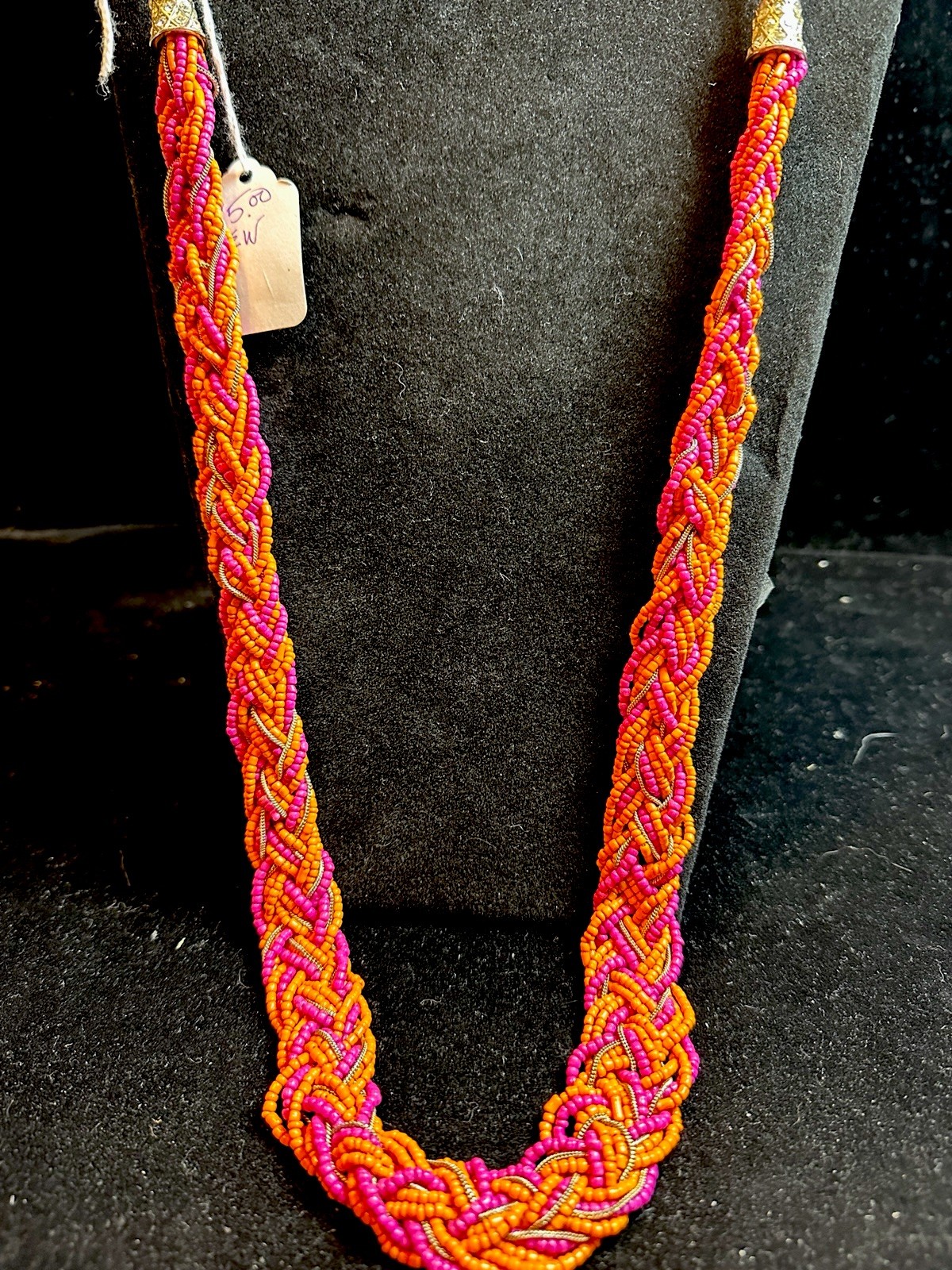 Vintage New Braided/Woven Glass Bead Mulitistrand Necklace N.A. Style Slip Over
