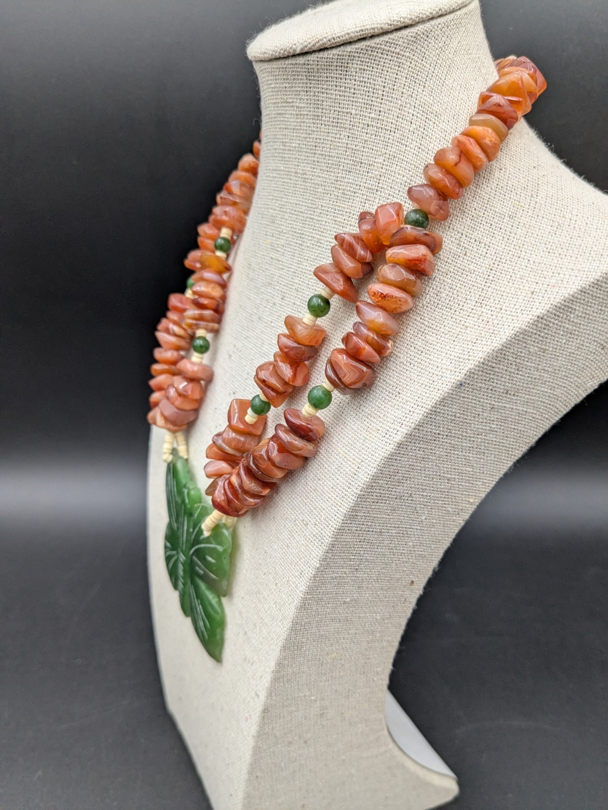 Vintage Jade and Carnelian Butterfly Pendant Statement Necklace