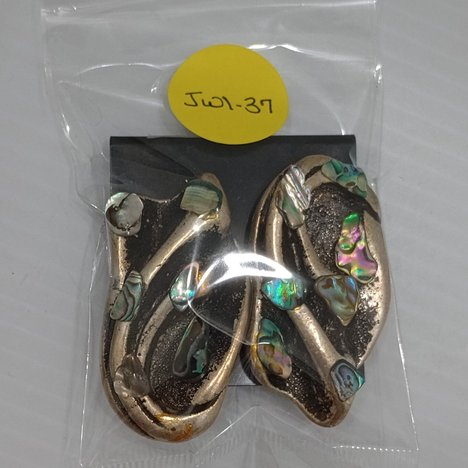 Jeff Lieb Bold Clip On Statement Earrings Abalone Shell Silver Tone Brutalist 2″