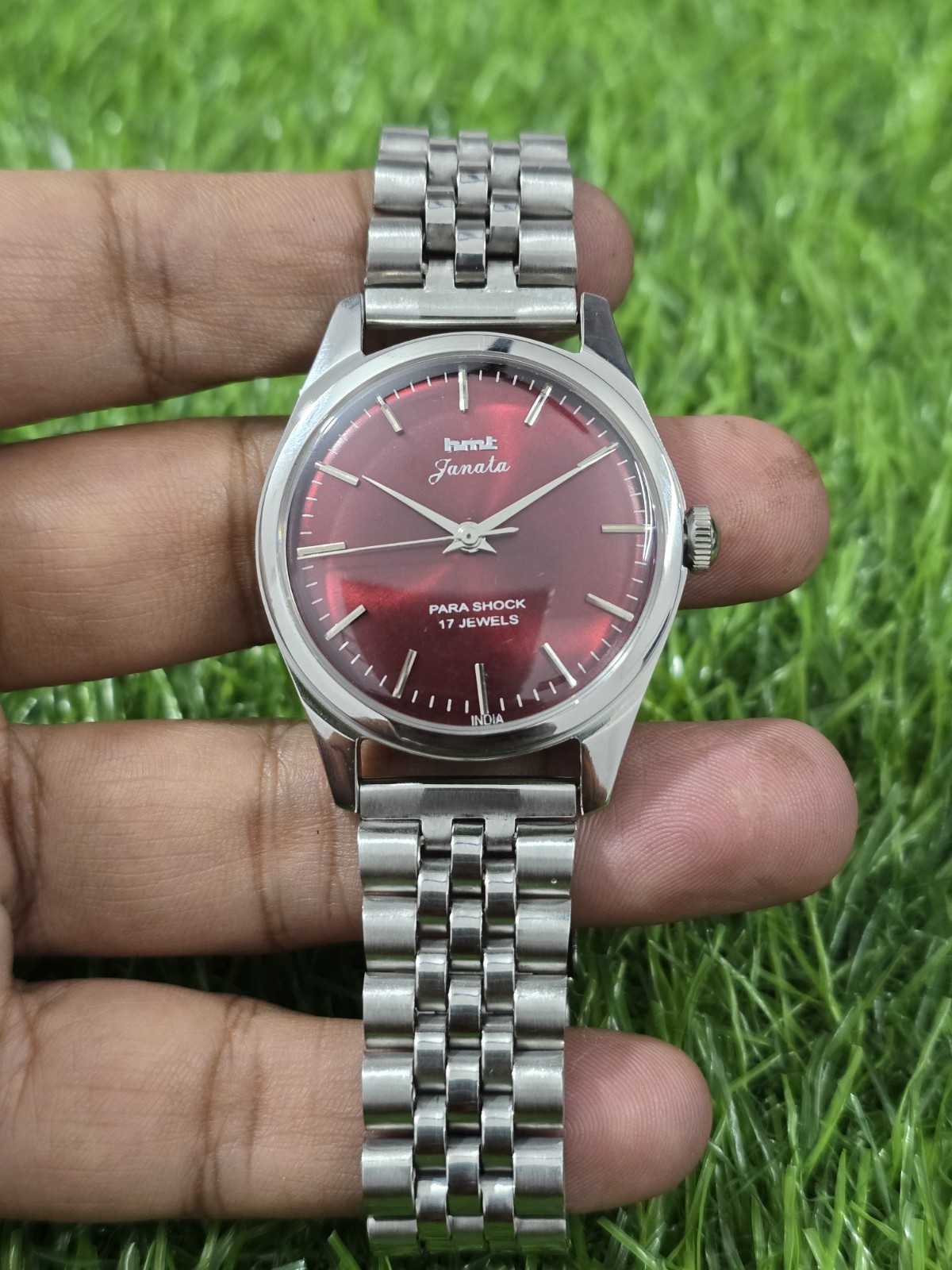 Vintage HMT Janata Red Dial 17 Jewels Mechanical hand Winding Transparent Back