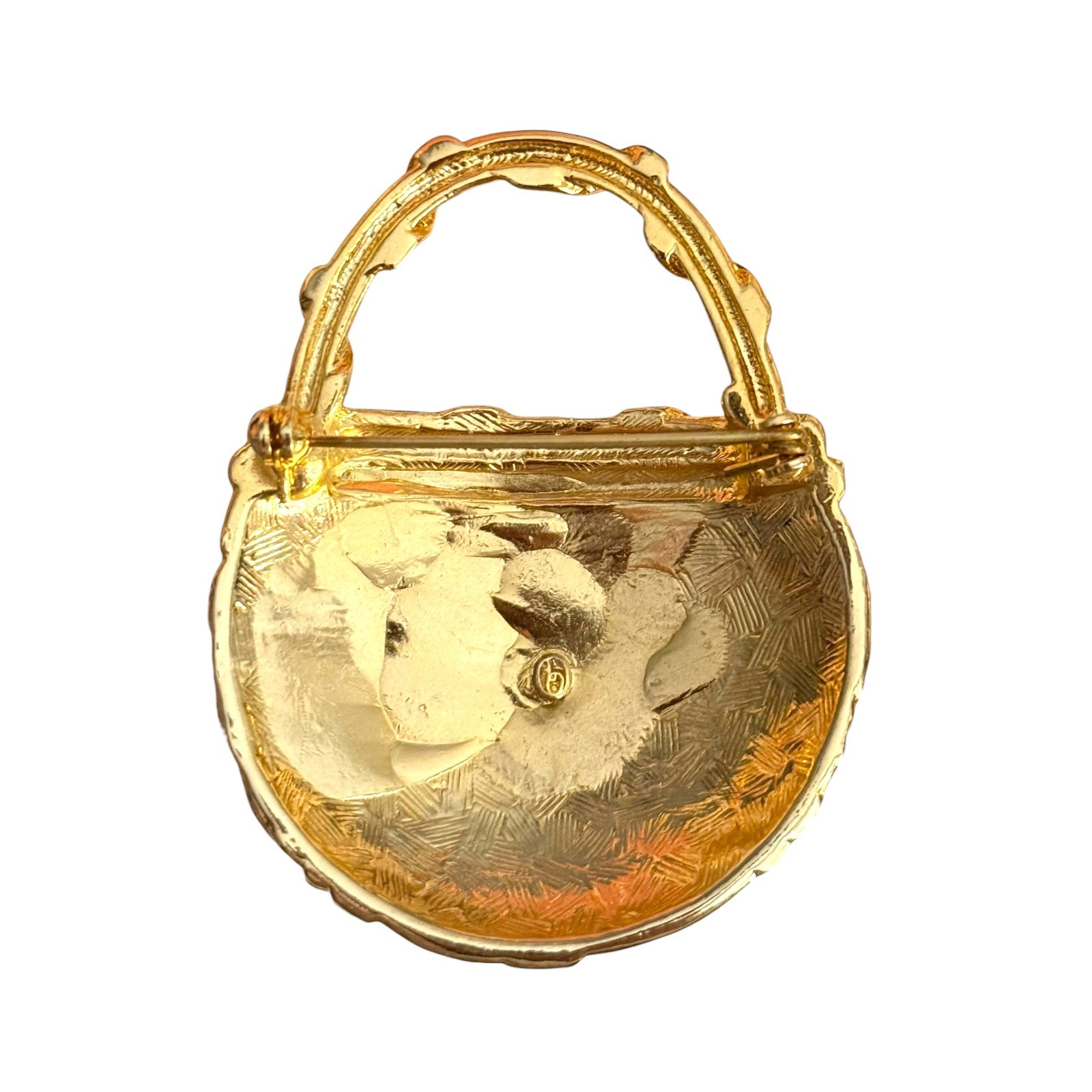Vintage Basket Purse Brooch Unknown Signed Costume Jewelry