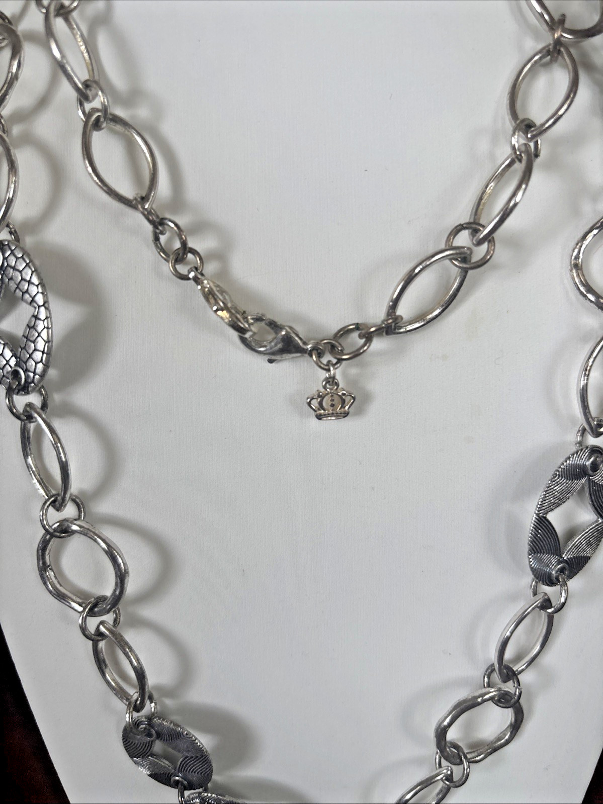 Signed Statement 38” Chunky Silver tone Mixed Metal Work Chain Necklace