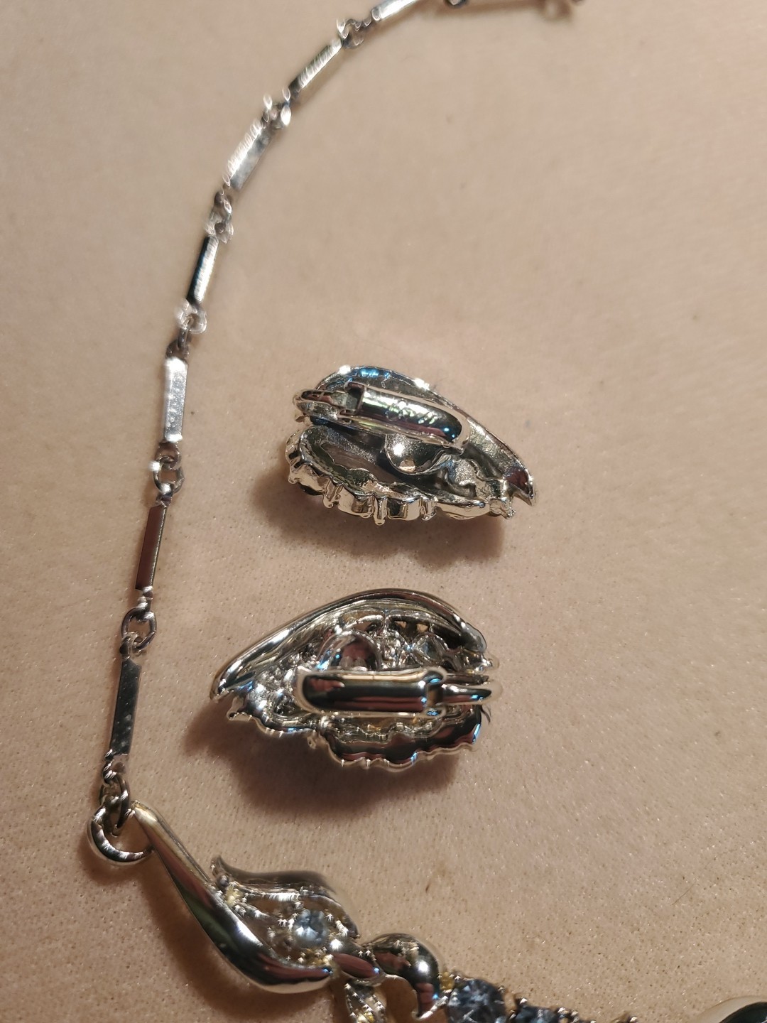 Coro Vintage Necklace Earrings Set, Blue Rhinestones Silvertone Setting, Fresh