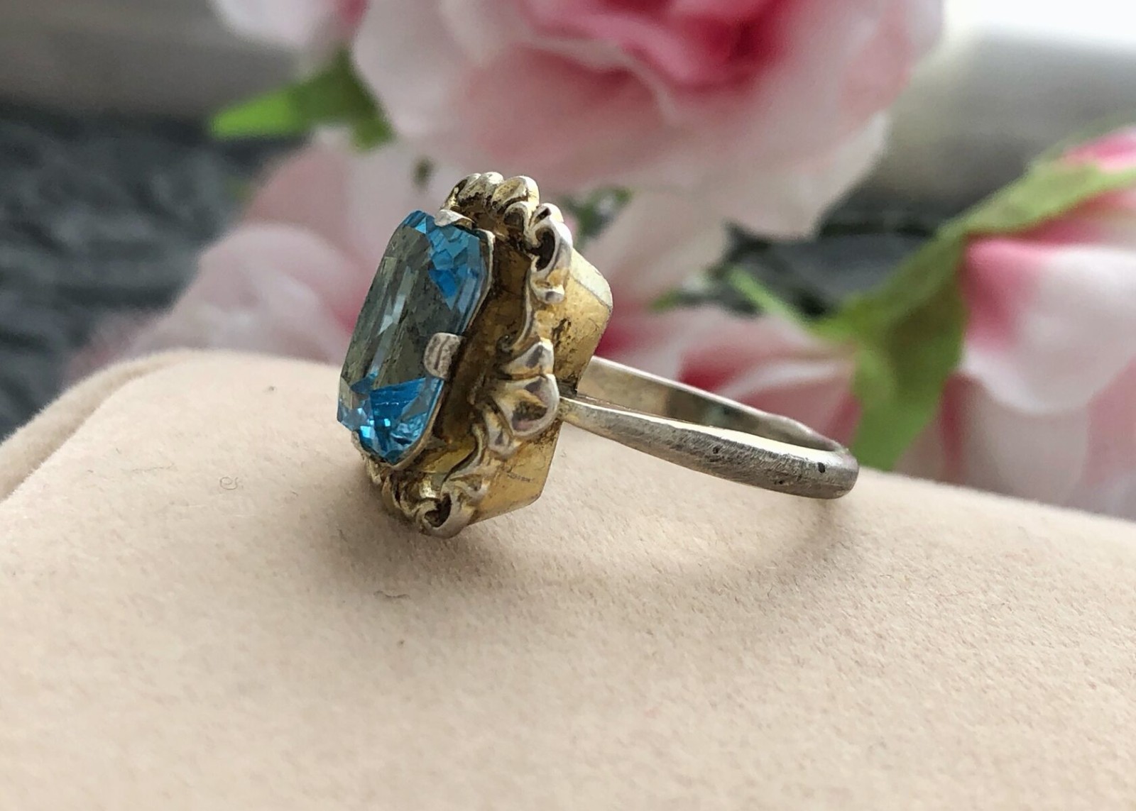 Estate Jewelry Vintage Ring Soviet Sterling Silver 875 Aquamarine Size 6 USSR