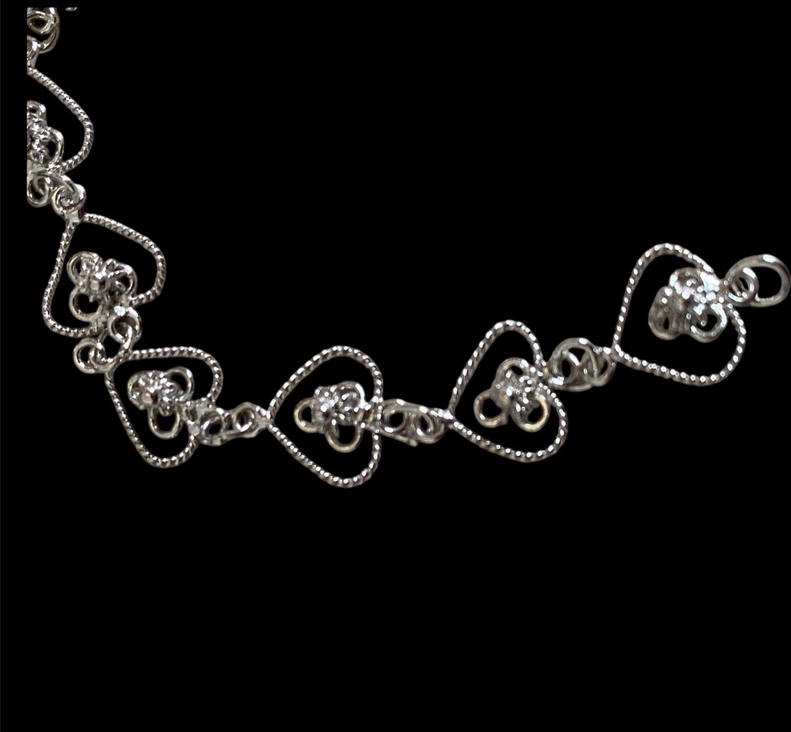 Danecraft Vintage 925 Sterling Silver Hearts Link Bracelet 7in