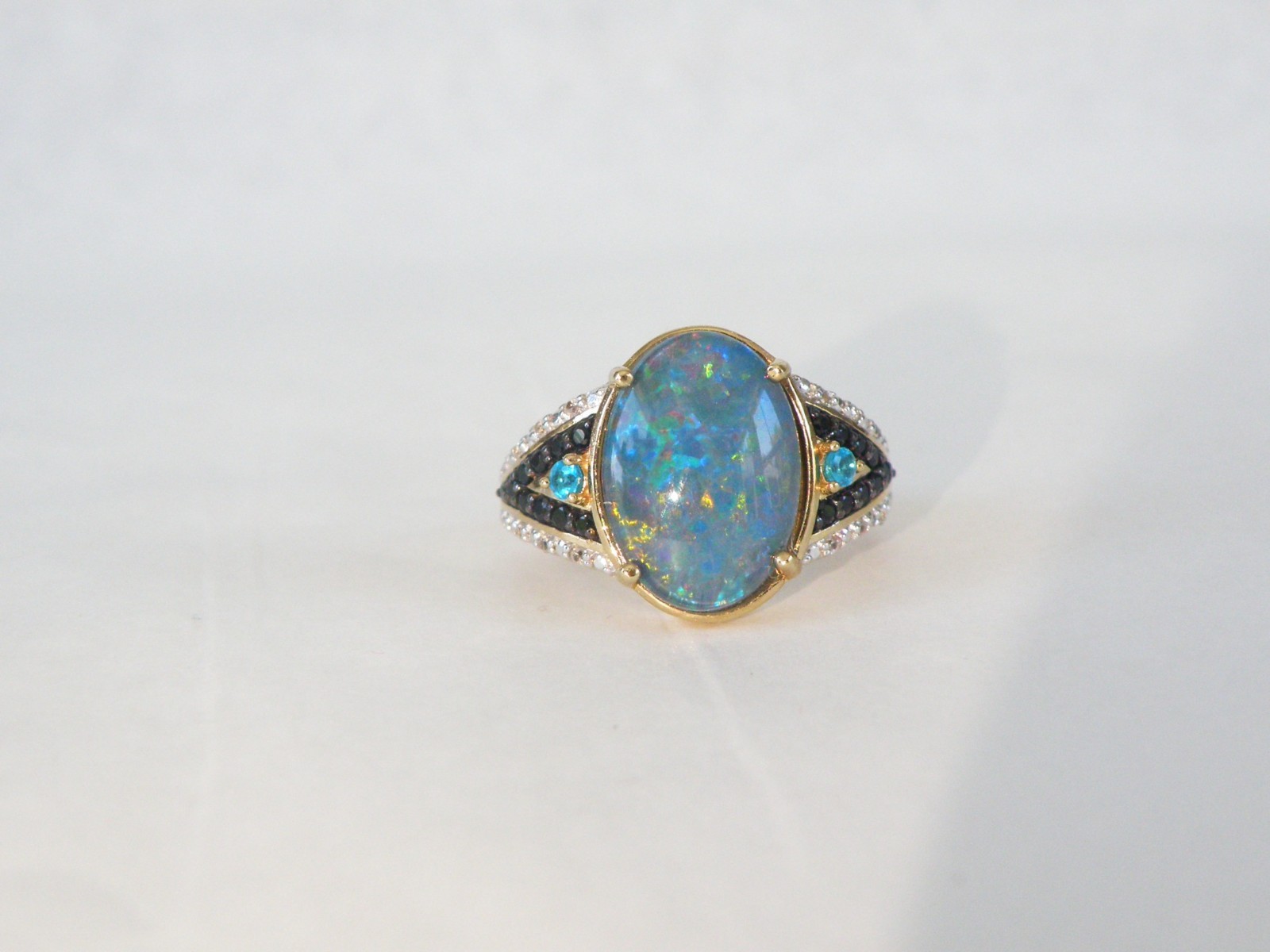 Sterling Silver 925 Gold Over Australian Opal Triplet Gemstone Ring Size 6